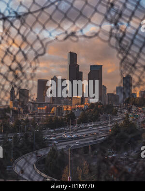 Seattle Skyline at Sunset Stock Photo