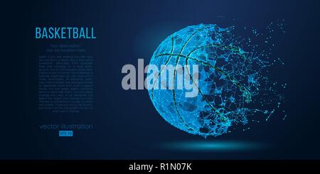 Abstract basketball ball from particles, lines and triangles on blue background. All elements on a separate layers, color can be changed to any other in one click. Vector illustration Stock Vector