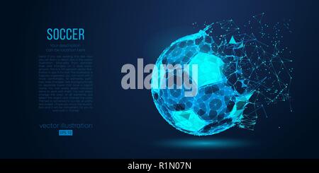 Abstract silhouette of a soccer ball from particles, lines and triangles on blue background. Football. Elements on a separate layers color can be changed to any other in one click. Vector illustration Stock Vector
