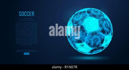 Abstract silhouette of a soccer ball from particles, lines and triangles on blue background. Football. Elements on a separate layers color can be changed to any other in one click. Vector illustration Stock Vector