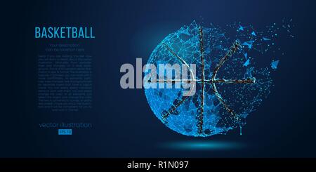 Abstract basketball ball from particles, lines and triangles on blue background. All elements on a separate layers, color can be changed to any other in one click. Vector illustration Stock Vector