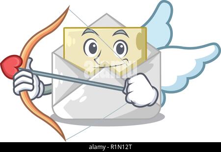 Cupid opened and closed envelopes shaped cartoon Stock Vector