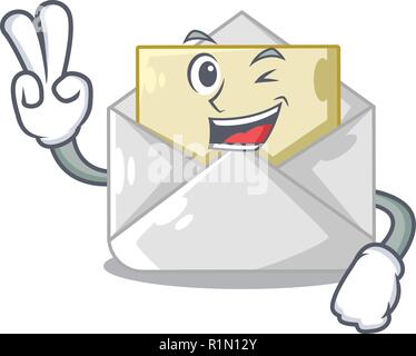 Two finger open envelope greeting posters on character Stock Vector