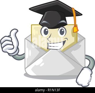Graduation open envelope greeting posters on character Stock Vector