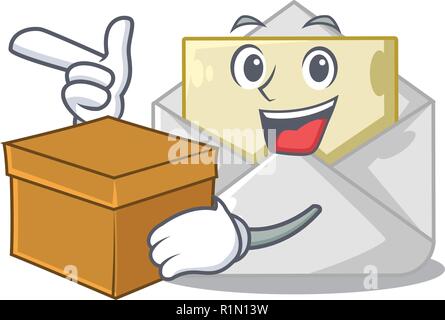 With box open envelope greeting posters on character Stock Vector