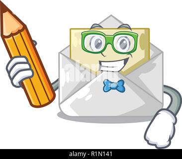 Student open envelope greeting posters on character Stock Vector