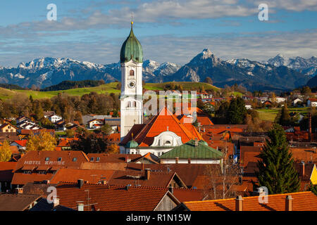 Nesselwang and the Alps, Allgau, Swabia, Bavaria, Germany Stock Photo