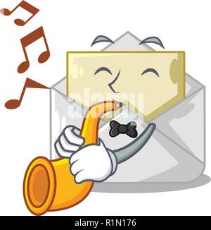 With trumpet open envelope on cartoon shape blank Stock Vector