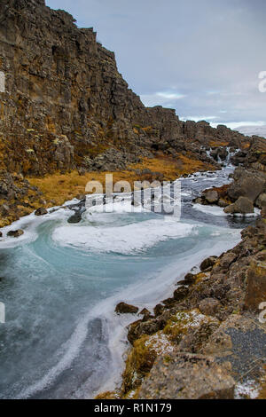 waterfall and rapid in Thingvellir in Iceland Stock Photo