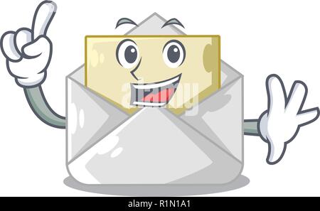 Finger envelope opened on shape white mascot Stock Vector