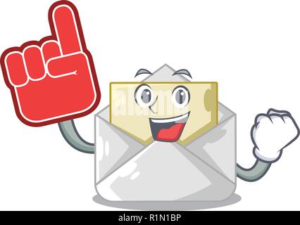 Foam finger envelope opened on shape white mascot Stock Vector