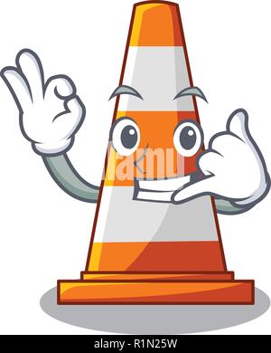 Call me on traffic cone against mascot argaet Stock Vector
