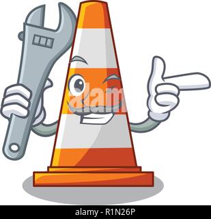 Mechanic on traffic cone against mascot argaet Stock Vector