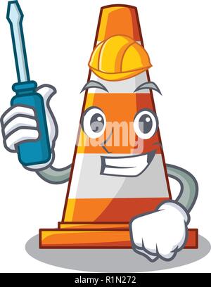 Automotive on traffic cone against mascot argaet Stock Vector