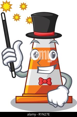Magician on traffic cone against mascot argaet Stock Vector