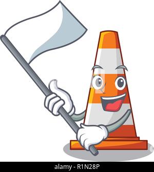 With flag on traffic cone against mascot argaet Stock Vector