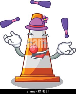 Juggling on traffic cone against mascot argaet Stock Vector