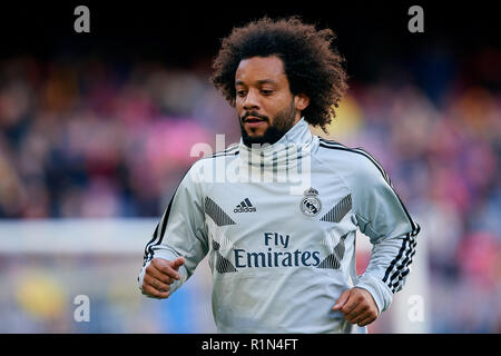 BARCELONA, SPAIN - OCTOBER 28: Marcelo of Real Madrid CF looks on prior to the La Liga match between FC Barcelona and Real Madrid CF at Camp Nou on October 28, 2018 in Barcelona, Spain. David Aliaga/MB Media Stock Photo