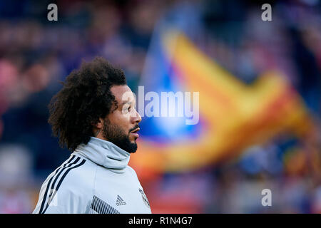 BARCELONA, SPAIN - OCTOBER 28: Marcelo of Real Madrid CF looks on prior to the La Liga match between FC Barcelona and Real Madrid CF at Camp Nou on October 28, 2018 in Barcelona, Spain. David Aliaga/MB Media Stock Photo