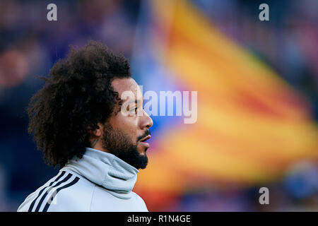 BARCELONA, SPAIN - OCTOBER 28: Marcelo of Real Madrid CF looks on prior to the La Liga match between FC Barcelona and Real Madrid CF at Camp Nou on October 28, 2018 in Barcelona, Spain. David Aliaga/MB Media Stock Photo