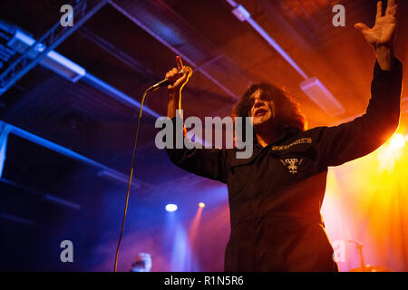 Killing Joke (vocallist Jaz Coleman) live performance in Newcastle 4th November 2018 at Northumbria Institute Stock Photo