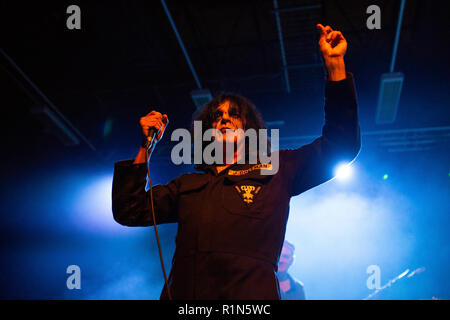 Killing Joke (vocalist Jaz Coleman) live performance in Newcastle 4th November 2018 at Northumbria Institute Stock Photo