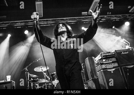 Killing Joke (vocallist Jaz Coleman) live performance in Newcastle 4th November 2018 at Northumbria Institute Stock Photo