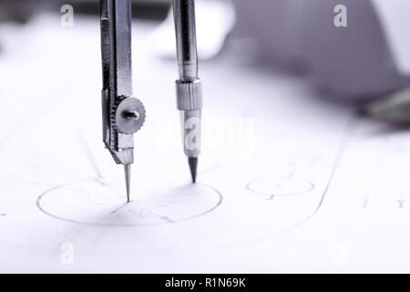 Clear lines of drawing on paper form a fragment of the drawing Stock Photo