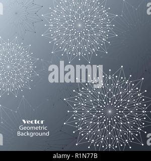 Geometric pattern with connected lines and dots. Vector illustration on gray background Stock Vector