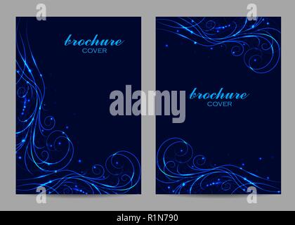 Brochure template layout design. Beautiful swirl pattern on blue background Stock Vector