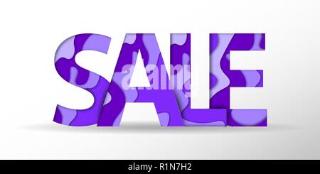 Sale violet banner. Paper cut design. Summer sale sticker. Vector illustration. Stock Vector