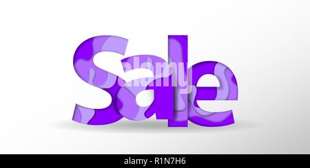 Sale violet banner. Paper cut design. Summer sale sticker. Vector illustration. Stock Vector