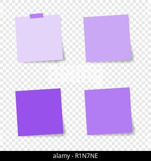 Set of paper stickers with shadow on transparent background. Vector illustration. Violet design. Stock Vector