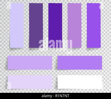 Set of paper stickers with shadow on transparent background. Vector illustration. Violet design. Stock Vector
