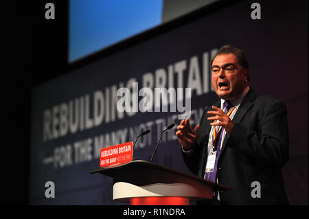 Liverpool, England. 25th September, 2018.  Manuel Cortes, General Secretary of TSSA, delivers his speech to conference, on the morning session of the  Stock Photo
