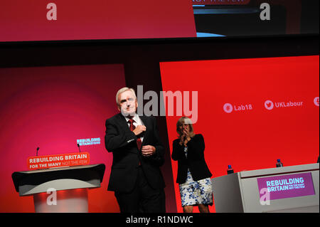 Liverpool, England. 24th September, 2018.  John McDonnell MP, Shadow Chancellor, at the completion of his keynote speech on the theme of Private Inves Stock Photo