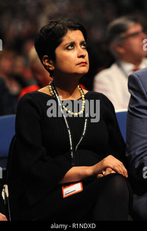 Liverpool, England. 24th September, 2018.  Shami Chakrabarti, Labour's Shadow Attorney General, waiting to hear John McDonnell MP, Shadow Chancellor,  Stock Photo