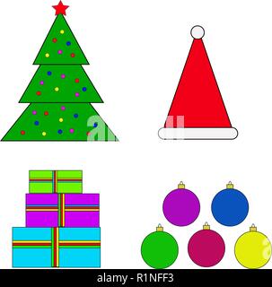 New year's Christmas set of 4 colored items Stock Vector