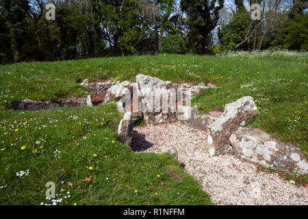 England, Cotswolds, Gloucestershire, the remains of Nympsfield Long Barrow prehistoric burial place at Coaley Peak Stock Photo