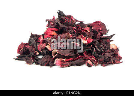 Bunch of dry hibiscus tea isolated on white background Stock Photo