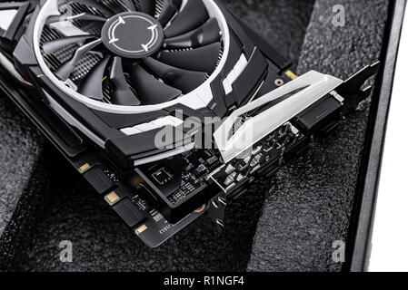 Computer gaming powerful graphic card close-up. Stock Photo