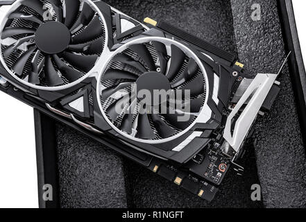 Computer gaming powerful graphic card close-up. Stock Photo