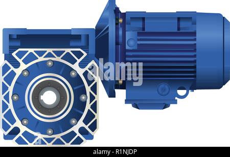Worm gear motor with electric motor. Vector illustration on white background. 3D Stock Vector