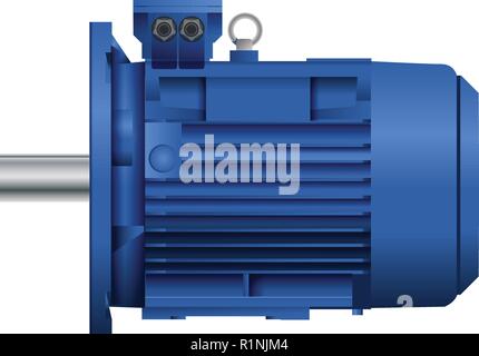 Industrial Electric Engine Isometric View Realistic Icon - Blue Elements on Repeating Orange Lightning Symbol of Electricity Wallpaper Background Stock Vector