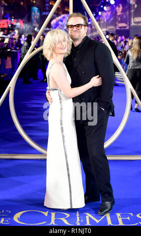 Alison Sudol (left) and David Harbour (right) attending the Fantastic Beasts: The Crimes of Grindelwald UK premiere held at Leicester Square, London. Stock Photo