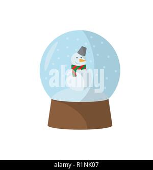 Christmas sphere with snowman flat on white background Stock Vector