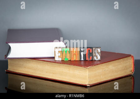 Ethics word from colored wooden letters Stock Photo