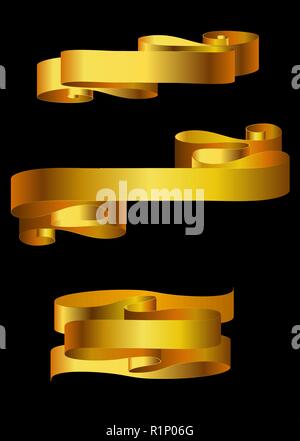 Set of golden banners isolated on black background Stock Vector
