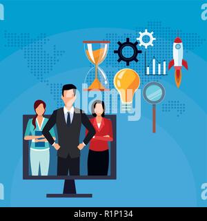 Business teamwork and online startup company symbols vector illustration graphic design Stock Vector
