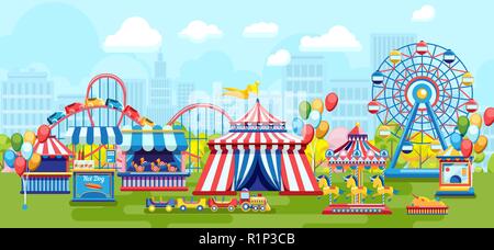 Vector of amusement park in city Stock Vector